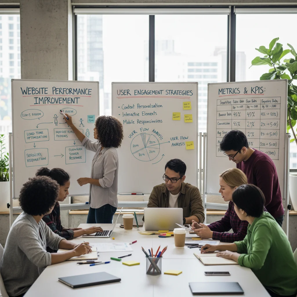 Equipe de marketing digital analisando dados e estratégias de CRO para otimizar conversões.