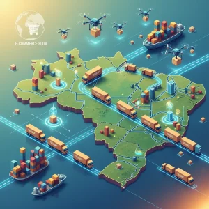Dropshipping Brasil: Reduza Devoluções em 10% até 2026 com Logística Eficiente Mapa do Brasil com elementos de logística, como caminhões e caixas, simbolizando a eficiência no dropshipping brasileiro.