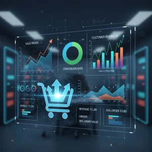 Dashboard de análise de dados e-commerce com gráficos de vendas e métricas de desempenho