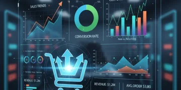 Dashboard de análise de dados e-commerce com gráficos de vendas e métricas de desempenho
